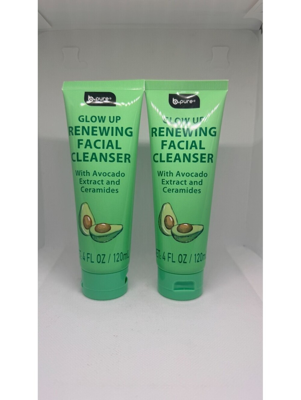 B.pure Glow Up Renewing Facial Cleanser Avocado Extract Ceramides 4 fl oz 2Pk